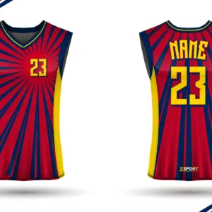 Xsport Red Navy Gold Basketball Tracksuit Jersey - Front and Back View