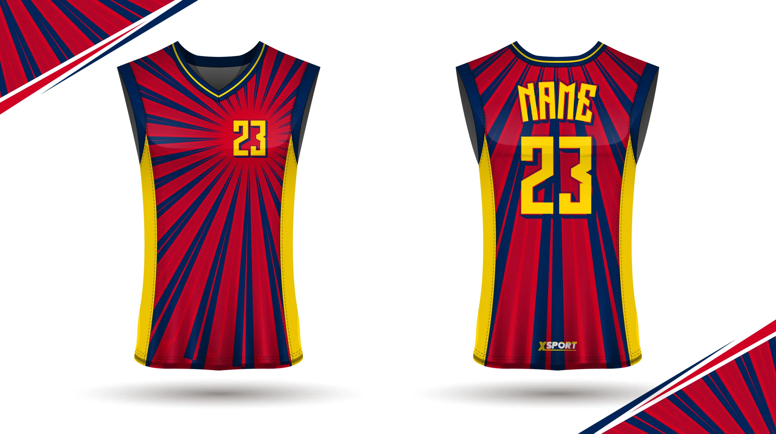 Xsport Red Navy Gold Basketball Tracksuit Jersey - Front and Back View