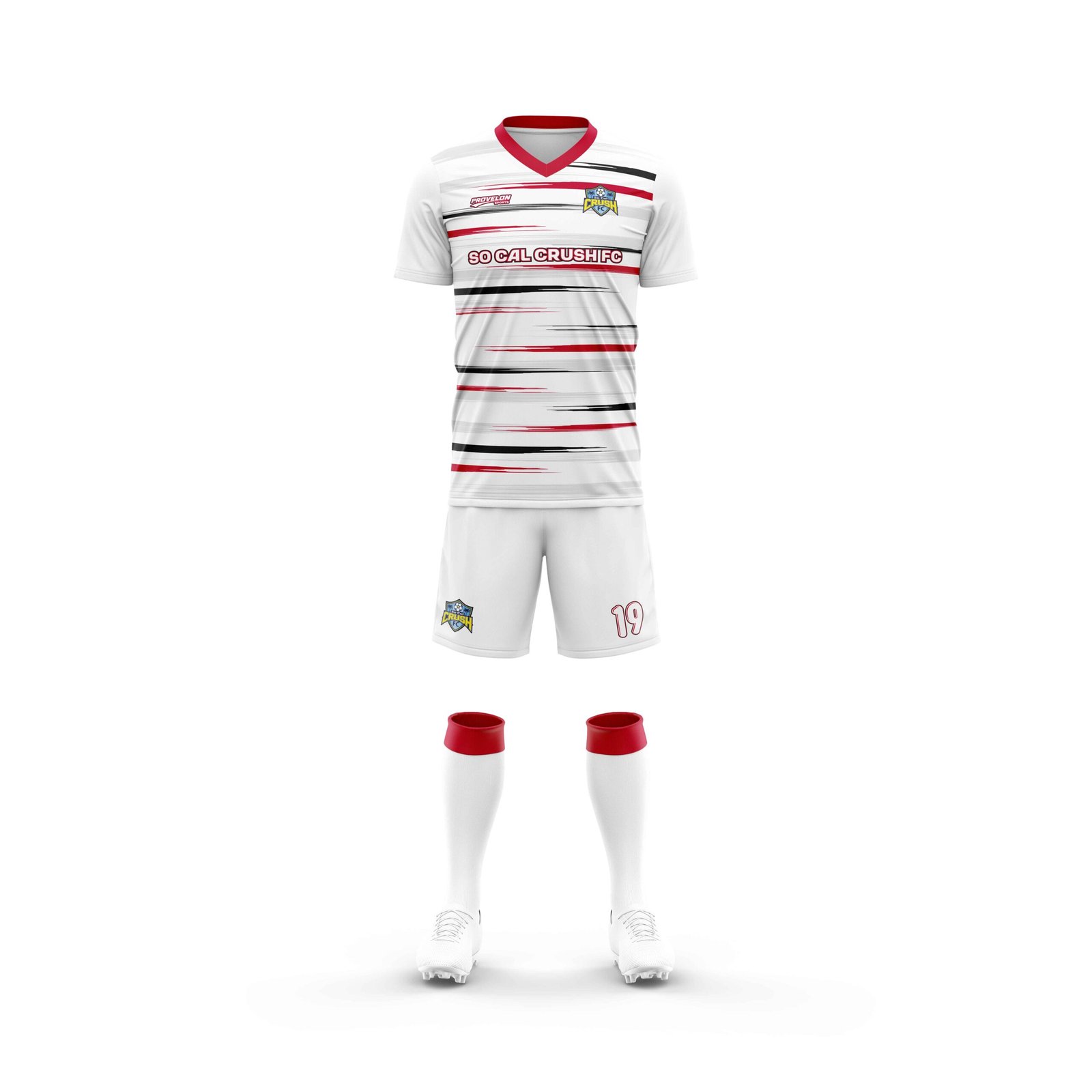 custom soccer kit white red black