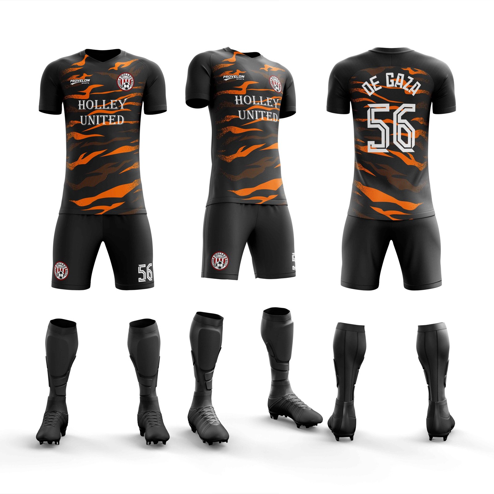 custom soccer kit black orange