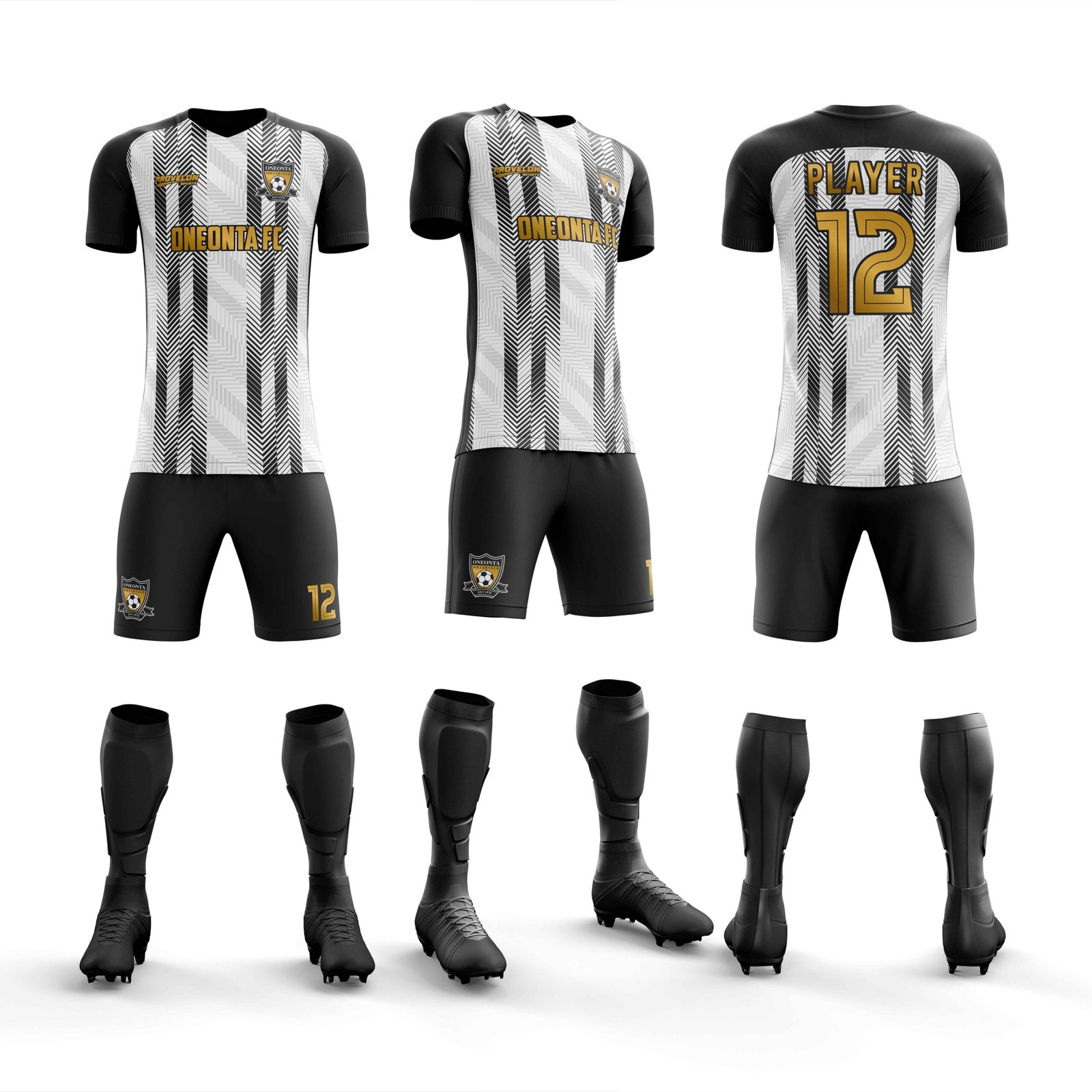 custom soccer kit white black