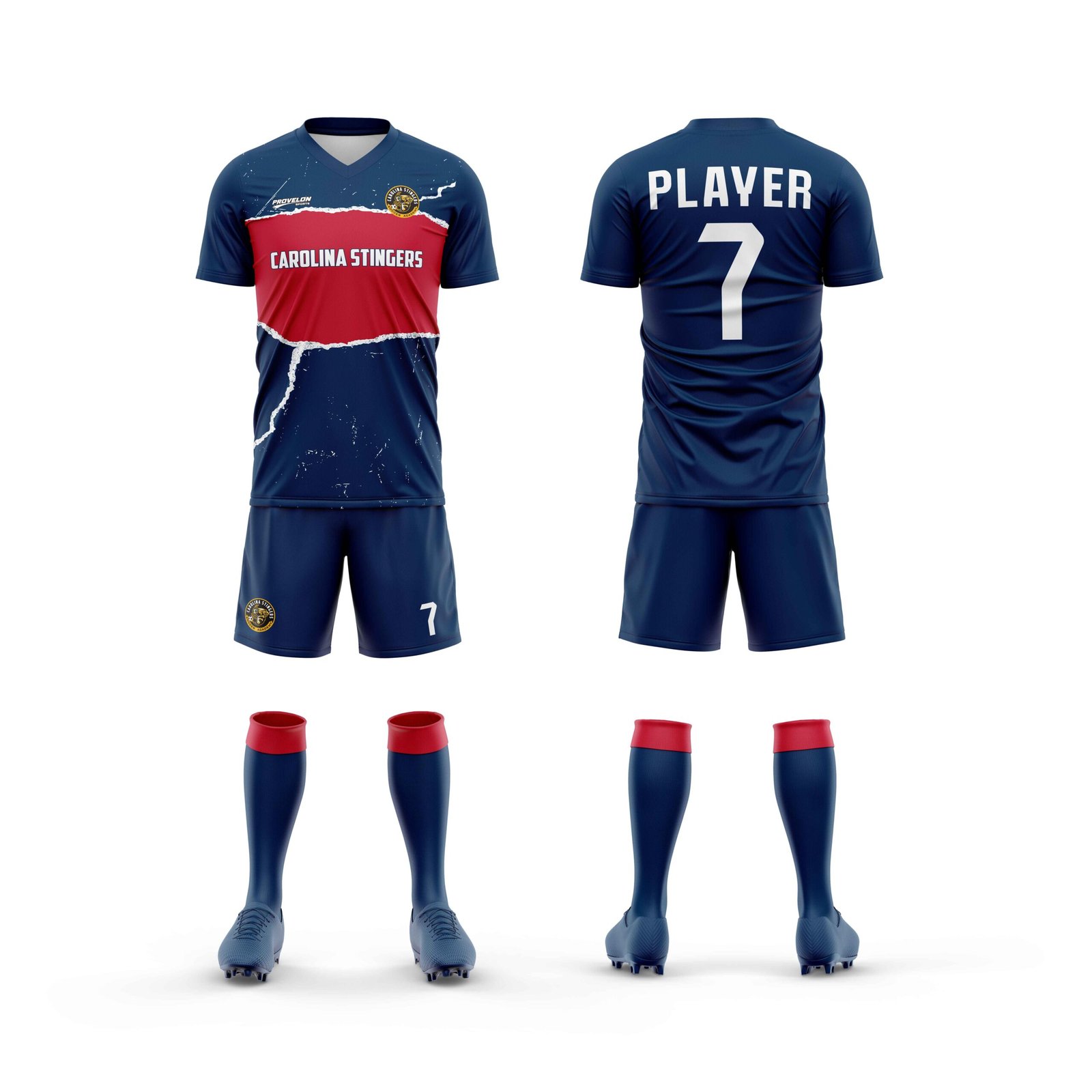 custom soccer kit navy red