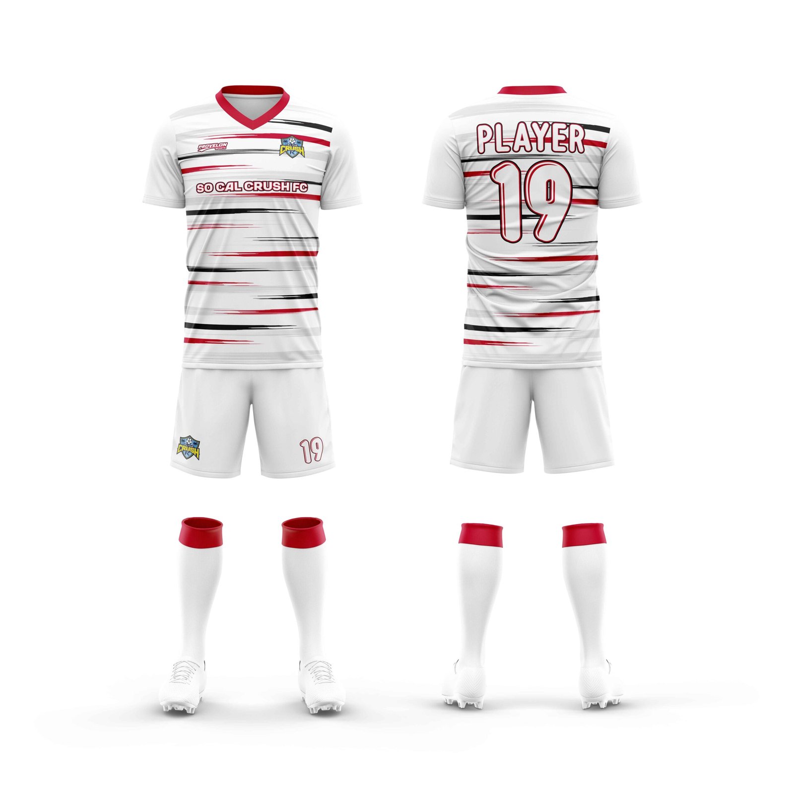 custom soccer kit white red black
