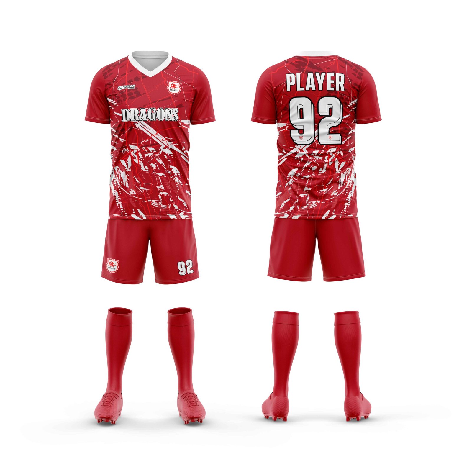custom red soccer kit